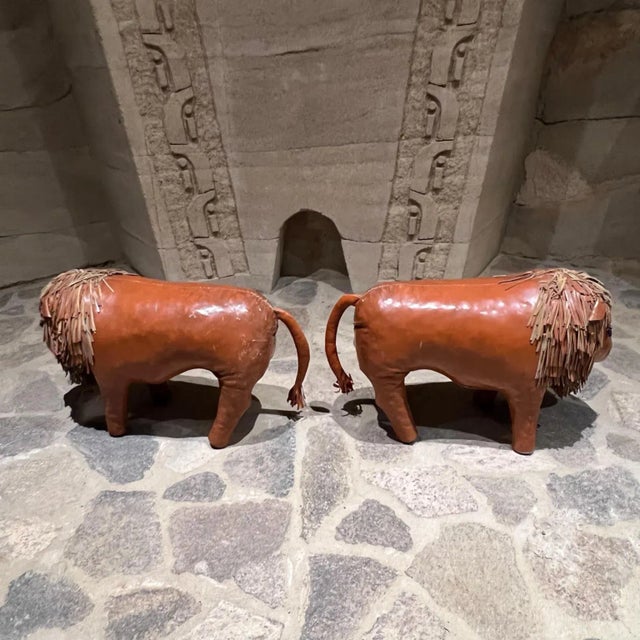 1960s Leather Lion Footstools in the Style of Dimitri Omersa For Sale - Image 9 of 12