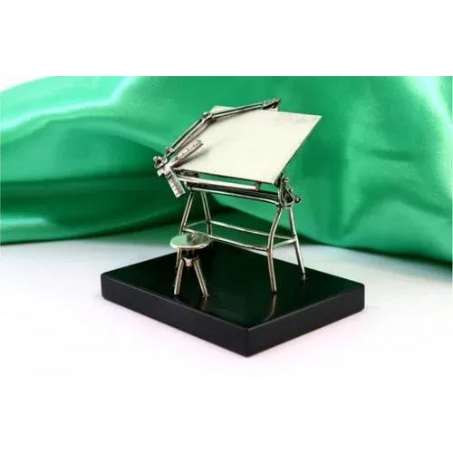 Professional Silver Drawing Table with Bench and Wooden Base, in Very Good conditions. Designed 1980 to 1989 This piece...