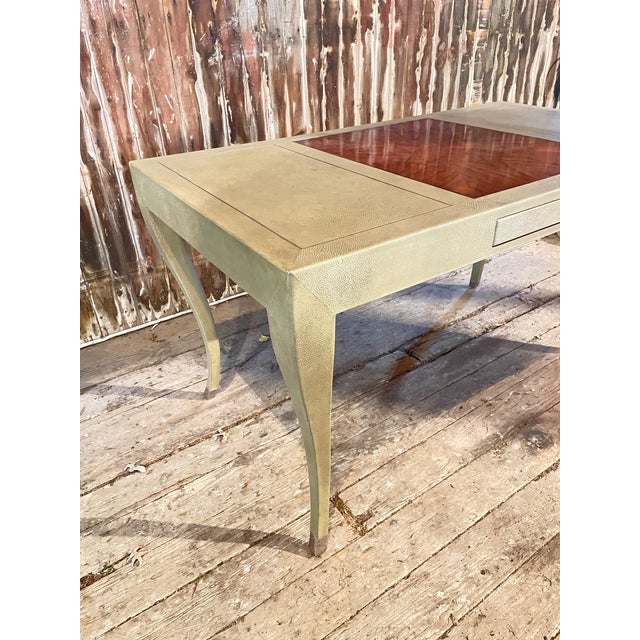 Mid-Century Modern Writing Desk in Faux Shagreen With Walnut Writing Surface. For Sale - Image 3 of 17