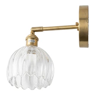 Mid 20th Century Japandi Mid-Century Modern Wall Sconce Brass Tulip Glass Shade For Sale