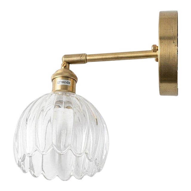 Mid 20th Century Japandi Mid-Century Modern Wall Sconce Brass Tulip Glass Shade For Sale