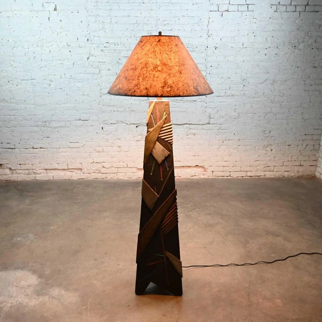 Late 20th Century Postmodern Artmaster Studios Geometric Triangular Hand Painted Plaster Floor Lamp For Sale - Image 5 of 13