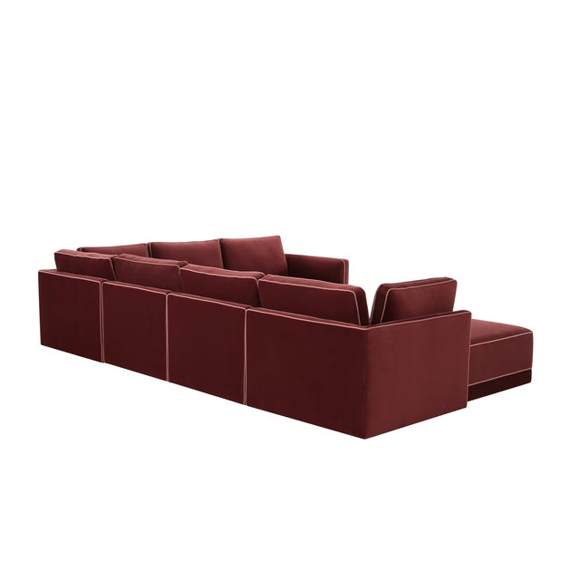 2020s Willow Berry Red with Mauve Piping Modular 7-Piece Performance Velvet Large Chaise Sectional For Sale - Image 5 of 6