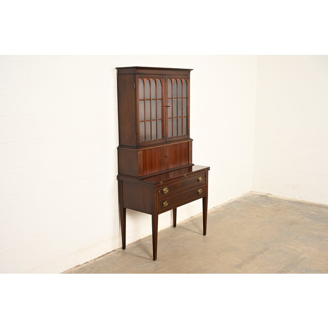 Baker Furniture Company Baker Furniture Style Hepplewhite Mahogany Secretary Desk With Bookcase Hutch, Circa 1920s For Sale - Image 4 of 16