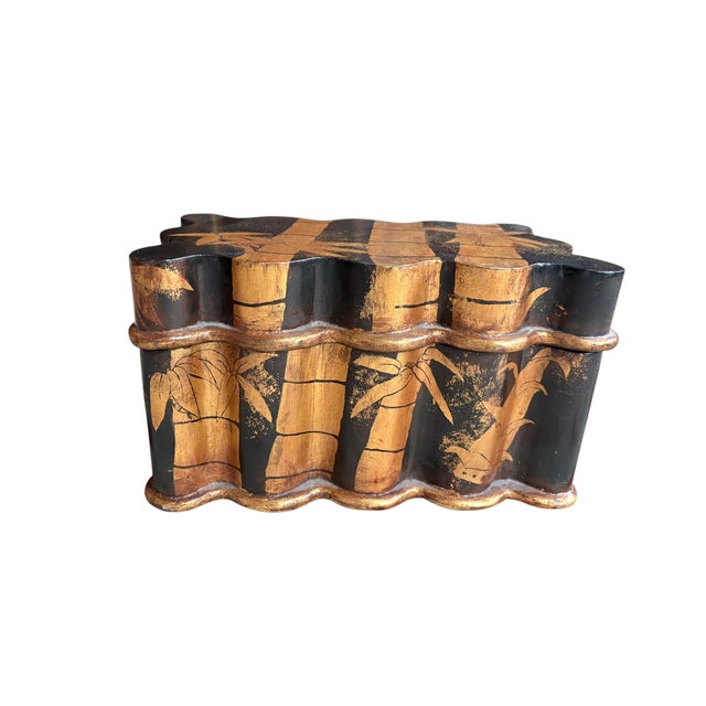 Chinoiserie Vintage Gold and Black Chinoiserie Box With Bamboo Motif For Sale - Image 3 of 18