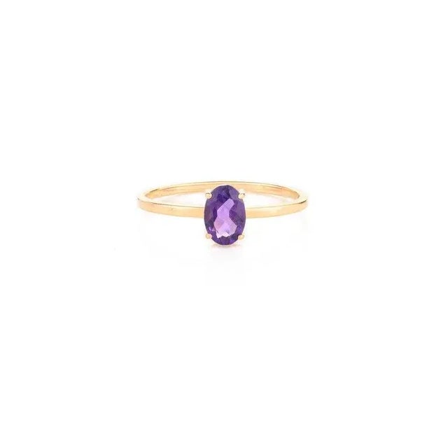 Purple 18k Gold Minimal Amethyst Jewelry Set Pendant, Ring Size 7 and Stud Earrings- 4 Pieces For Sale - Image 8 of 16