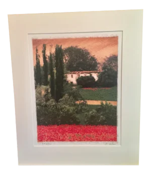 Tuscan Poppy Field and Cypress Trees Print Signed by Barbara Carter