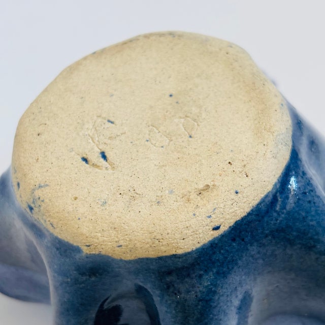 Vintage Handkerchief Pottery Bowl With Two Toned Blue Glaze For Sale - Image 11 of 11