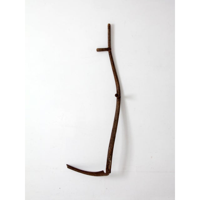 Brown Antique Wood and Iron Farm Scythe For Sale - Image 8 of 11