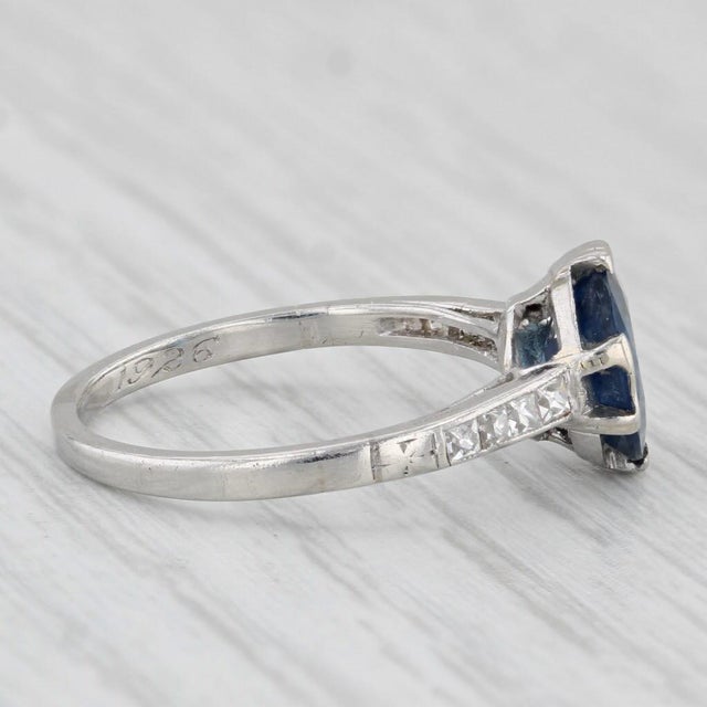 Modern 1.82ctw Round Blue Sapphire Diamond Ring Platinum Size 5 Gia Engagement For Sale - Image 3 of 8