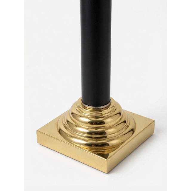 Vintage Brass Table Lamp With Black Column & Palm Leaf Detail – Elegant Statement Piece For Sale - Image 4 of 5