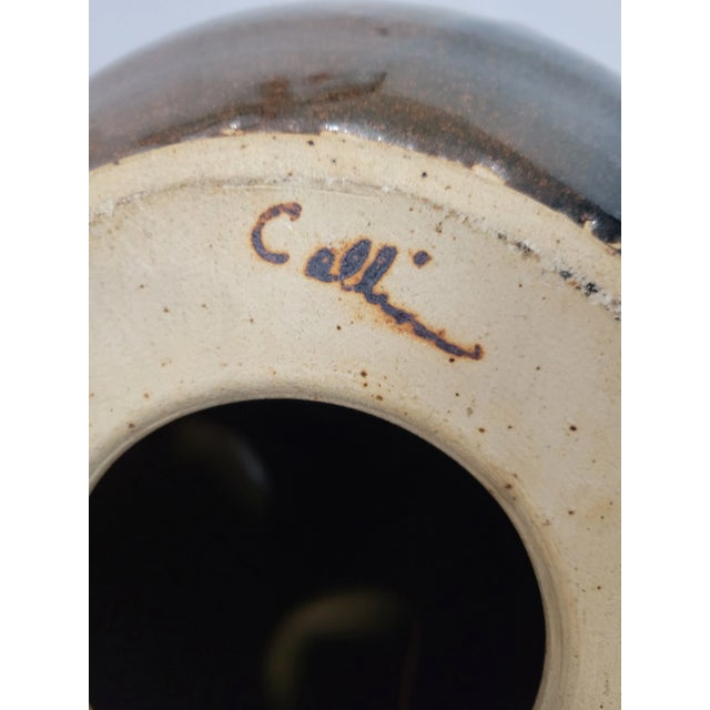 Large Modernist Artist Signed Glazed Pottery Lamp For Sale - Image 9 of 11