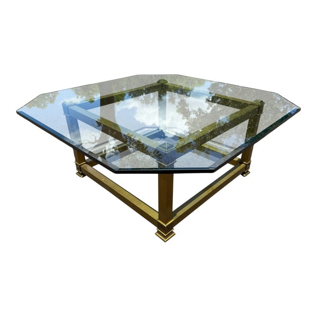 Mastercraft Brass Profile Coffee Table With Glass Top For Sale