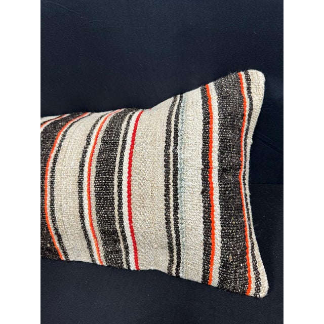 Turkish Hemp Pillow Cushion Natural Beige Black Cushion Cover 14x40 For Sale - Image 4 of 4