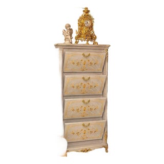 French Hallway Shoe Cabinet With Decorative Wood Inlays & Antique Charm For Sale