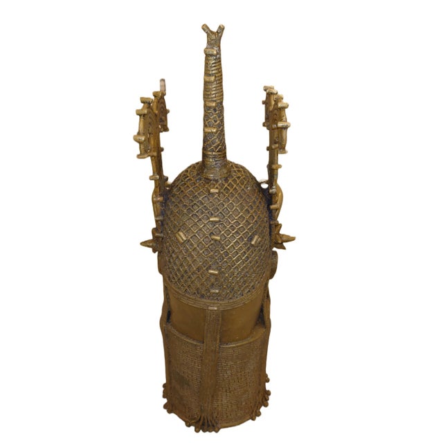 Mid 20th Century Oba King Benin Bronze Head by Osaize