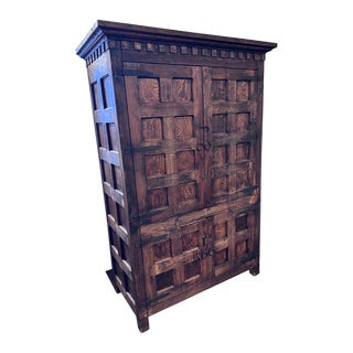 Spanish Medieval Style French Press Linen Armoire For Sale