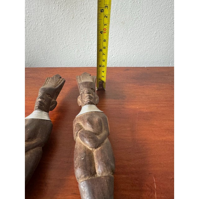 Vintage African Carved Wood Salad Serving Spoon and Fork Utensils For Sale - Image 9 of 9