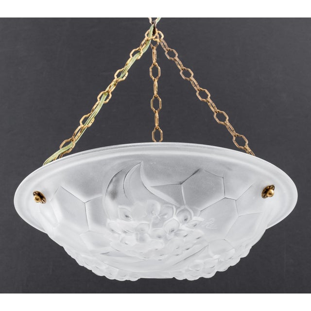 Art Deco 1930s Pair of Art Deco Bowl Chandeliers With Floral Motifs For Sale - Image 3 of 10