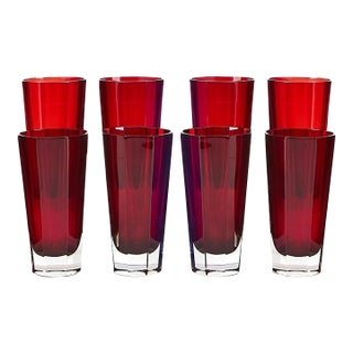 Mid Century Modern Fabergé Ruby Red Highball Glasses Service / Eight People For Sale
