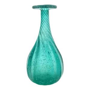 1970s Studio Postmodern Italian Teal Swirl Control Bubble Disk Lip Vase