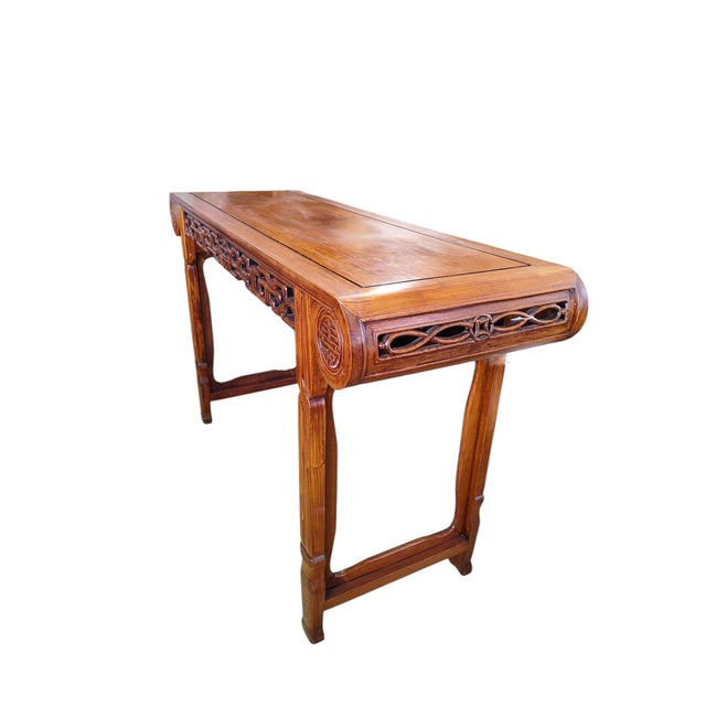Wood Chinoiserie Vintage Solid Huang Huali Wood Altar Console Table 60" W For Sale - Image 7 of 10