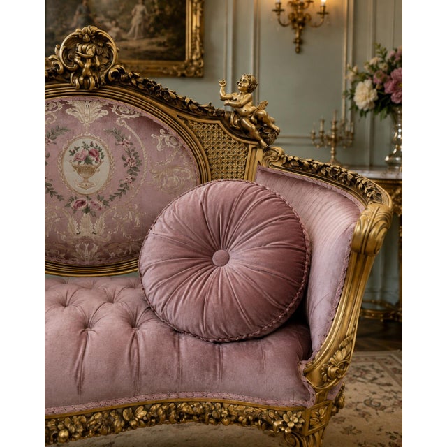 1940 French Artisan Louis XVI Gold Rose Beech Settee For Sale - Image 14 of 18