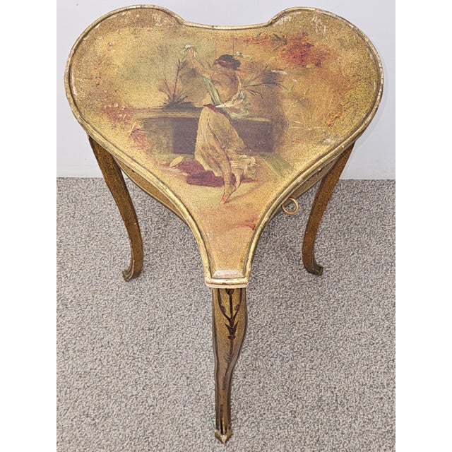 Mid 20th Century Louis XV Style Hand Painted Keyed Lift-Top Heart Form Side Table For Sale In Washington DC - Image 6 of 12