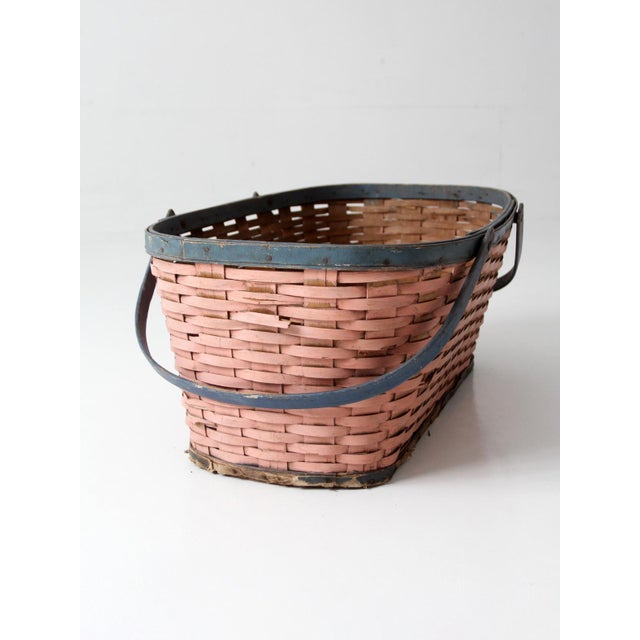 Wood Antique American Splint Weave Gathering Basket For Sale - Image 7 of 15