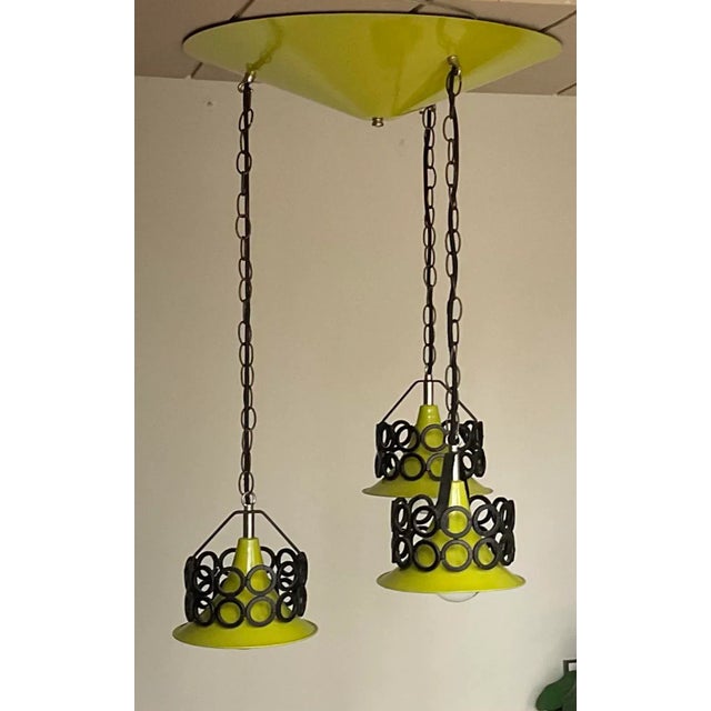 Mid-Century Modern Vintage 50s Mid Century 3 Lights Pendant Ceiling Light Chandelier For Sale - Image 3 of 12