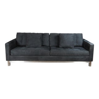 Ethan Allen Melrose Collection Track Arm Tufted Black Suede Modern Sofa Couch For Sale