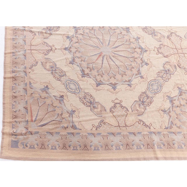 Contemporary Aubusson design beige and blue needlework rug by Doris Leslie Blau Size: 13'6" × 23'3" (411 × 708 cm). This...
