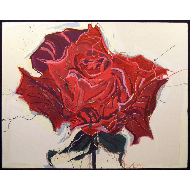 Sally Anderson "Rose" Hand Signed Original Red Rose Lithograph Unframed For Sale