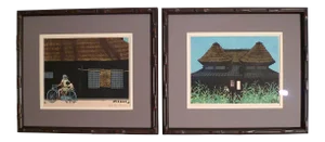 1970s Color Woodblock Framed Prints by Mitsuhiro Unno - a Pair