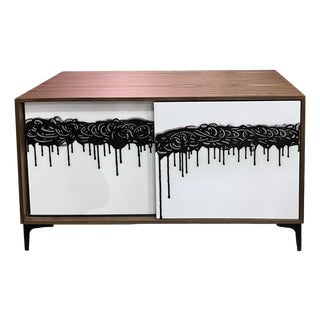 One-of-a-Kind Walnut Art Credenza With Hand-Painted Doors — In Stock For Sale