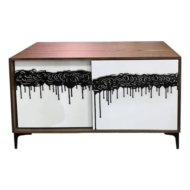 One-of-a-Kind Walnut Art Credenza With Hand-Painted Doors — In Stock in Florida For Sale