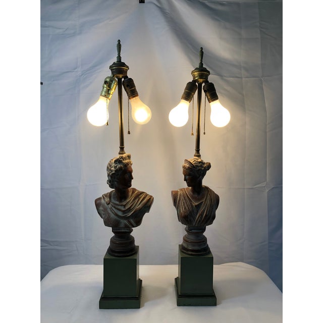 1940s Cerused Oak Neoclassical Bust Lamps - a Pair For Sale In New York - Image 6 of 10