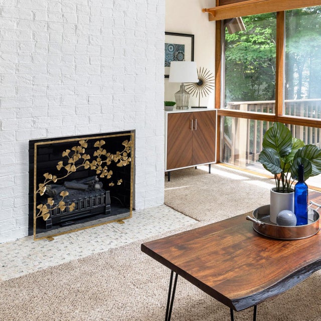 Tobacco Ginkgo Fireplace Screen Iron For Sale In Dallas - Image 6 of 12