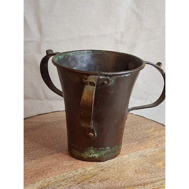 Rustic Antique Russian Imperial Copper Netilat Yadayim Cup 3 Handle Judaica Moscow Mark For Sale - Image 3 of 18