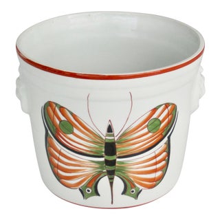 French Hand Painted Butterfly Cachepot Planter Pot For Sale
