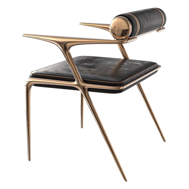 "Sfida" Chair, With Bronze and Tailor Made Leather For Sale - Image 4 of 8