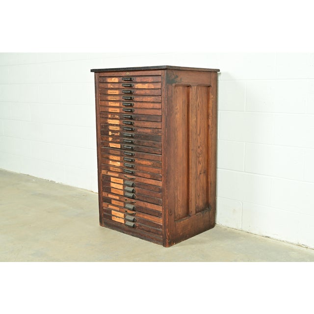 Antique Oak 25-Drawer Architect's Blueprint Flat File Cabinet by Hamilton, Circa 1900 For Sale - Image 14 of 14