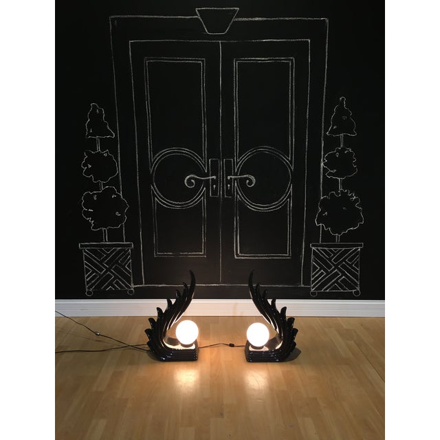 Art Deco 1980s Art Deco Inspired Winged Globe Lights - a Pair For Sale - Image 3 of 6