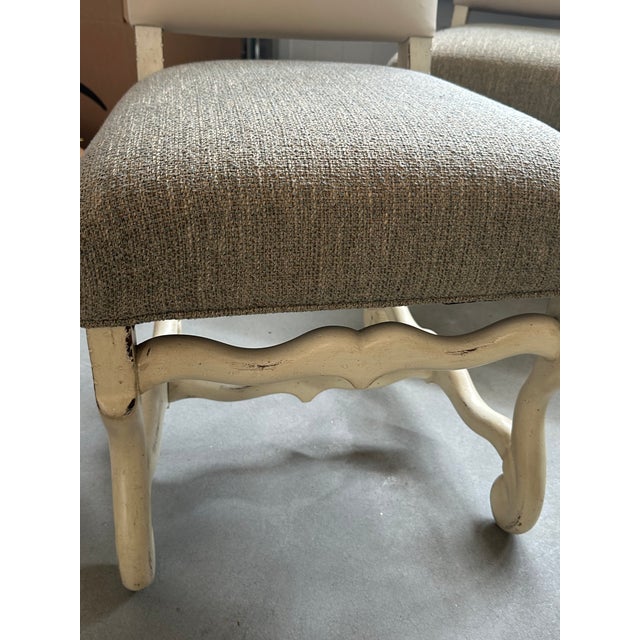 Leather Dining Chairs With Multicolor Tweed Woven Fabric For Sale - Image 9 of 12