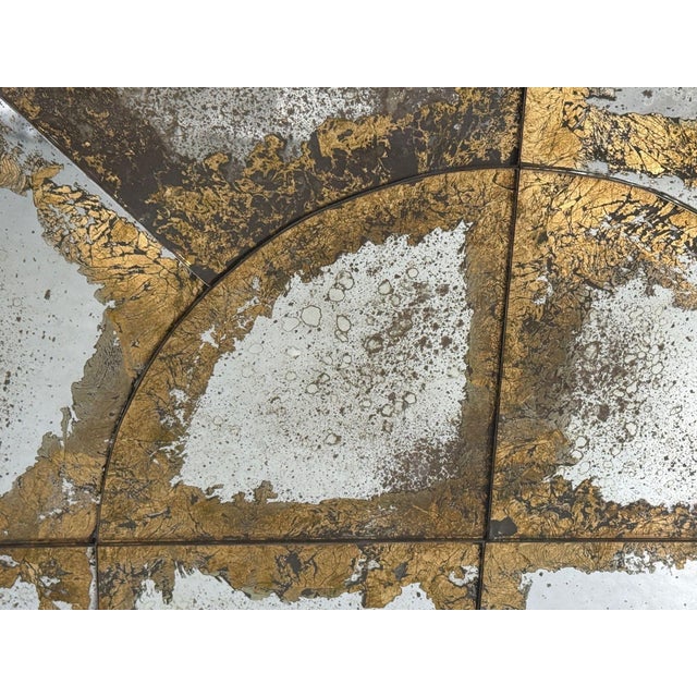 Gold Baroque Style, Eglomise Glass, Arched Gold Wall Mirror, Stained Wood For Sale - Image 8 of 9