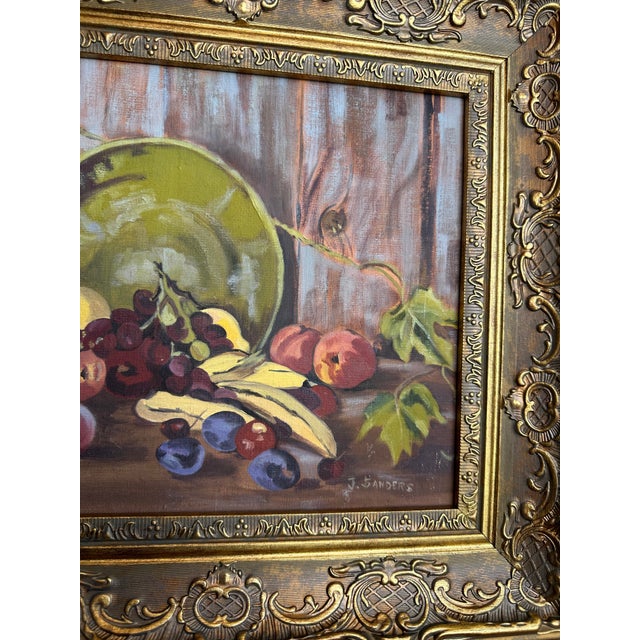 1950s Vintage Signed Still Life Painting With Fruit in Ornate Gilt Frame For Sale - Image 5 of 6