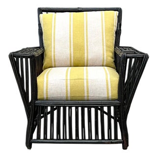 Vintage Stick Rattan Lounge Chair in Ralph Lauren Cabana Stripe For Sale