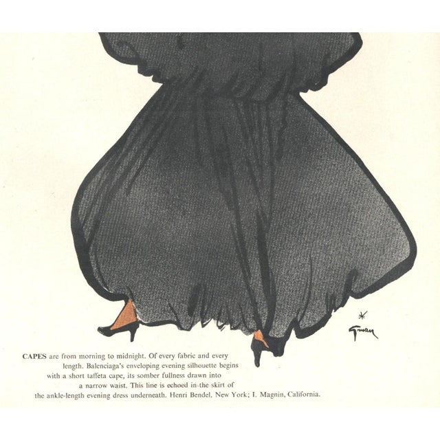 Mid-Century Modern 1950 Mid-Century French Balenciaga Fashion Print by Gruau, Matted For Sale - Image 3 of 3