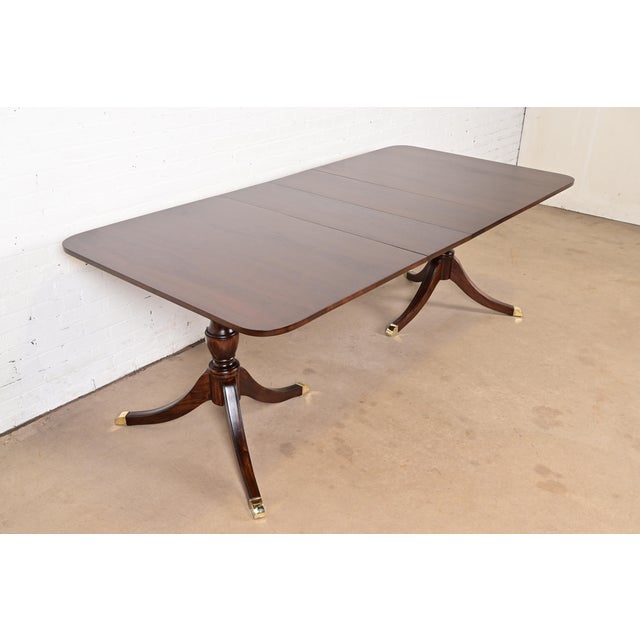 Baker Furniture Company Baker Furniture Style Georgian Mahogany Double Pedestal Extension Dining Table, Newly Refinished For Sale - Image 4 of 11