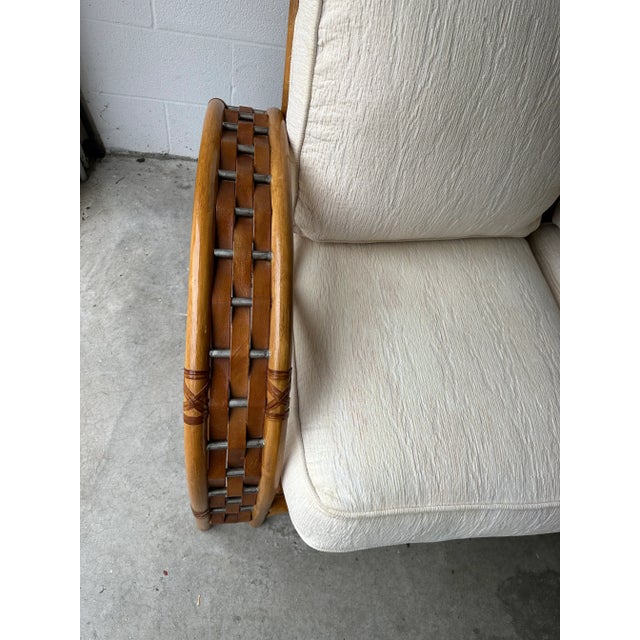 Tan Whitecraft by Woodard Furniture Woven Leather & Rattan Sofa For Sale - Image 8 of 8